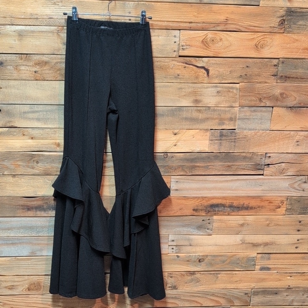 Country Chic Black Ruffle Flare Pants Cute Cheap